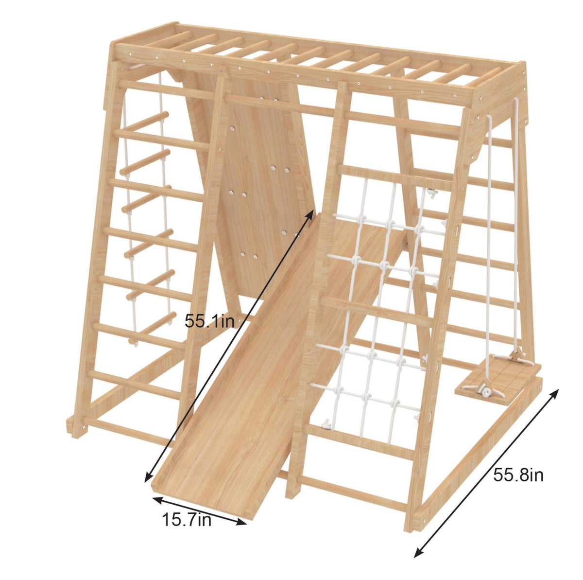 Magnolia | Indoor Wooden Jungle Gym with Monkey Bars, Rock Wall & Swing