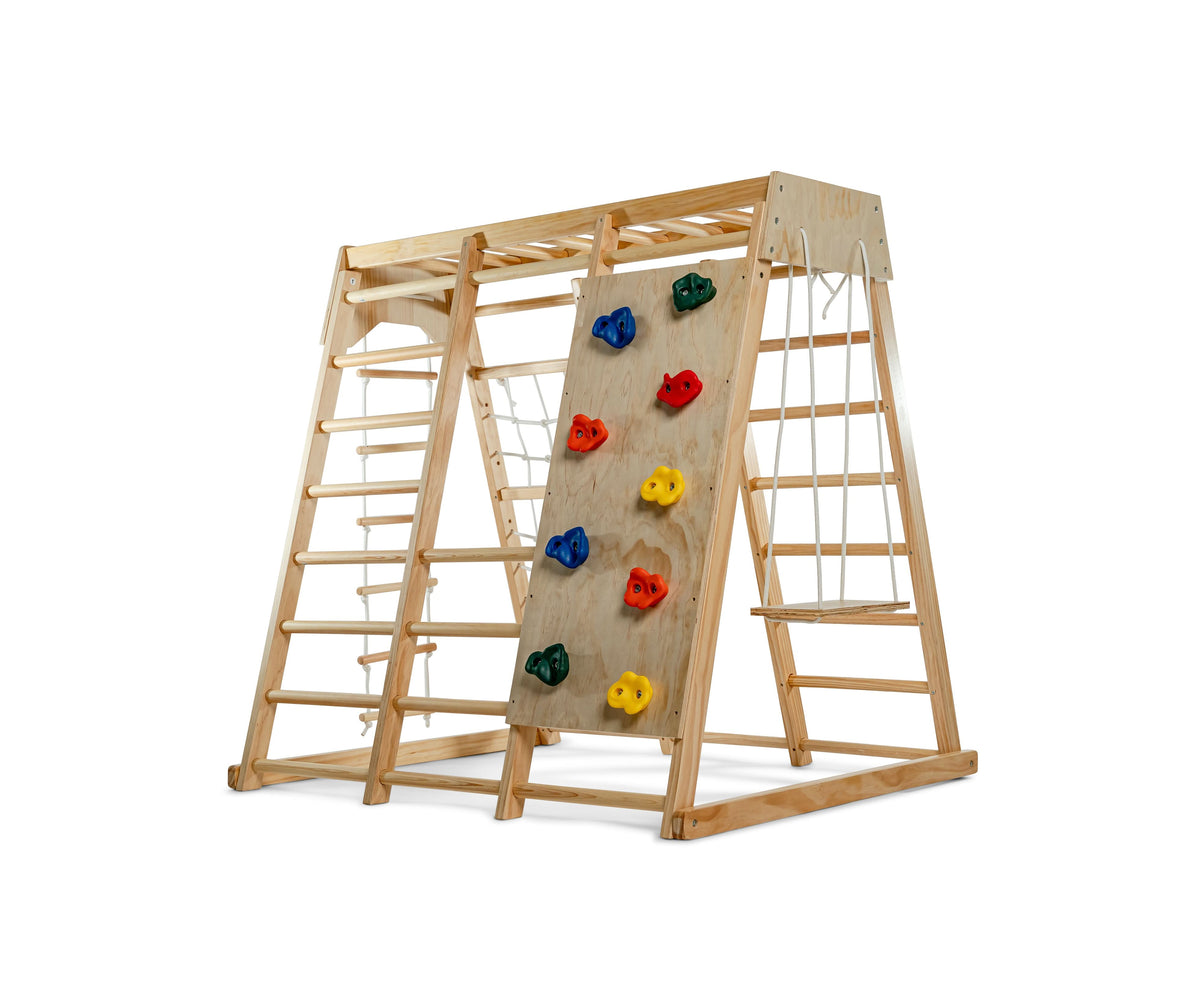 Magnolia | Indoor Wooden Jungle Gym with Monkey Bars, Rock Wall & Swing