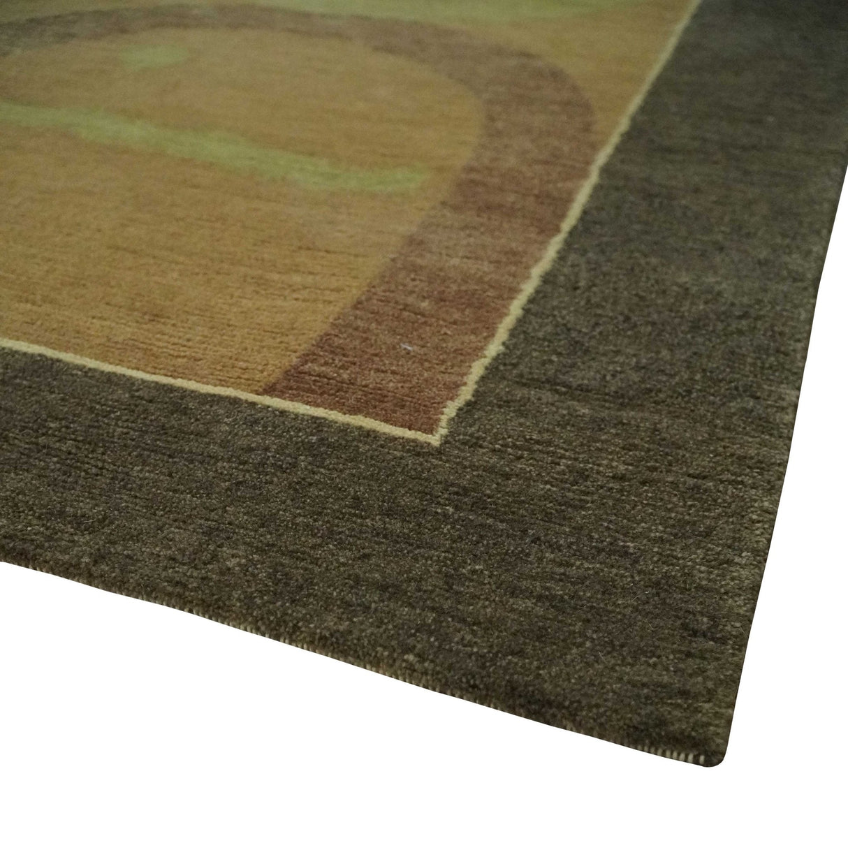 Mainstays Traditional Leaf Block Print Olive, Beige, Rust and Brown 6x8 Indoor wool Area Rug-Area Rug-Parc Decor