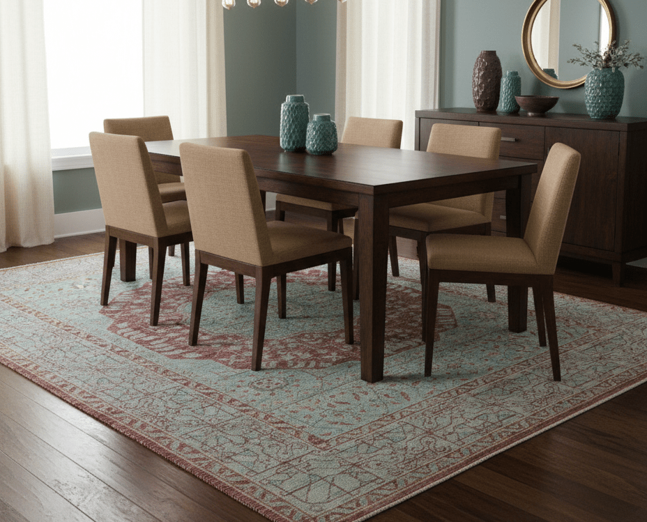 Maroon And Teal Traditional Mamluk Design Hand knotted 9x12 Wool Rug