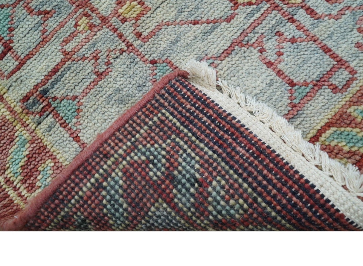 Maroon And Teal Traditional Mamluk Design Hand knotted 9x12 Wool Rug