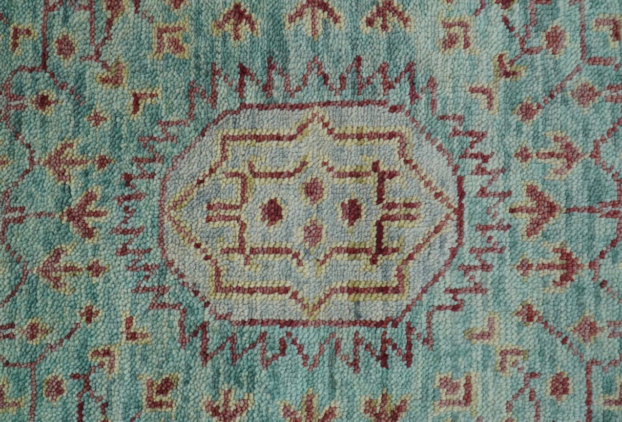 Maroon And Teal Traditional Mamluk Design Hand knotted 9x12 Wool Rug