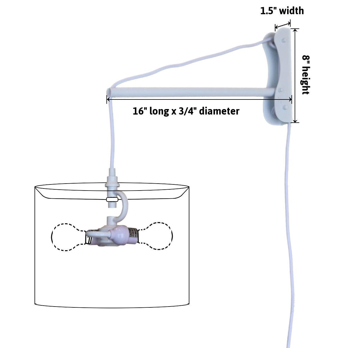 MAST Plug-In Wall Mount Pendant, 2 Light White Cord/Arm with Diffuser, Rounded Corner Square Oatmeal Drum Shade 14"W