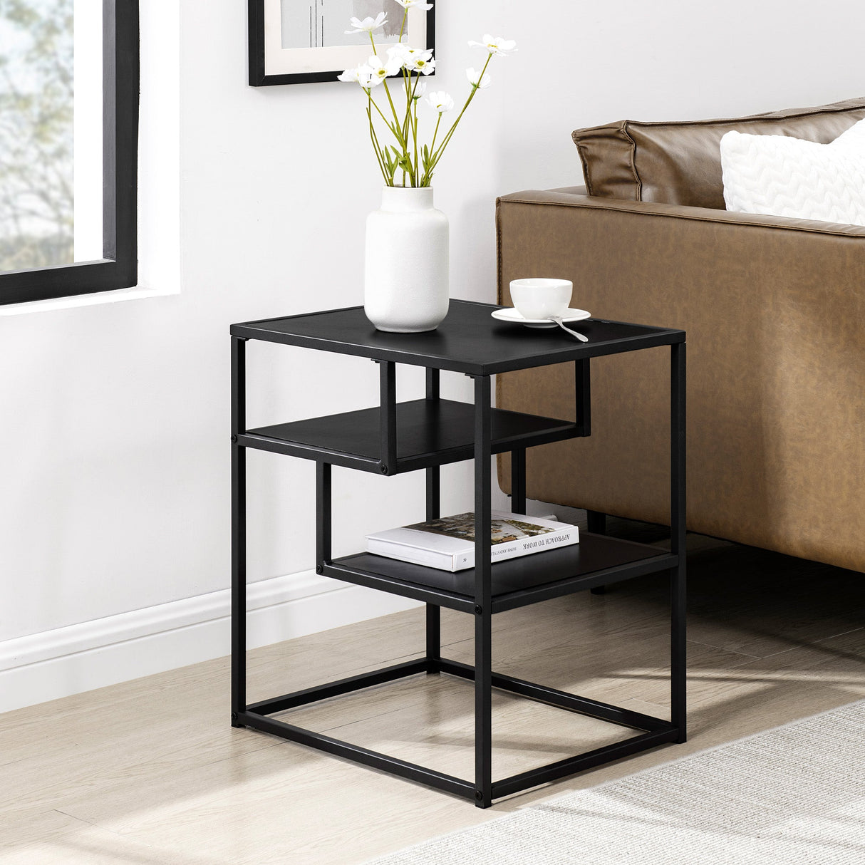 Maya 16" Contemporary Metal and Wood Side Table-Occasional-Parc Decor