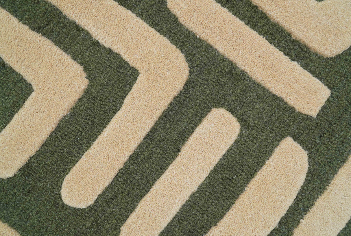 Maze Custom Made Modern Abstract Design Olive Hand Tufted Wool Area Rug