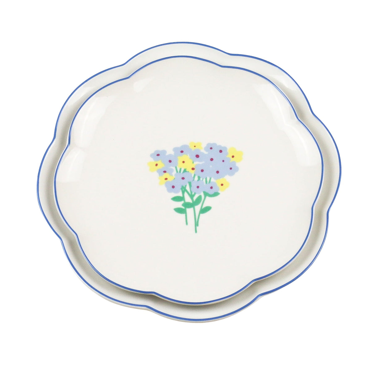 Meadow Flora Scalloped Ceramic Starter Plates – Set of 4 (+1 Bonus Plate)