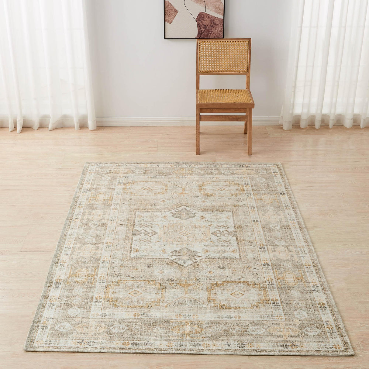 Medallion Machine Washable Accent Area Rug 5' x 7' - Nava Collection-Rugs-Parc Decor
