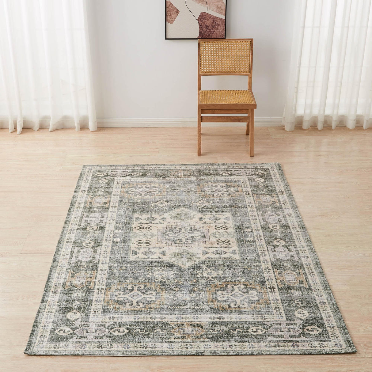 Medallion Machine Washable Accent Area Rug 5' x 7' - Nava Collection-Rugs-Parc Decor