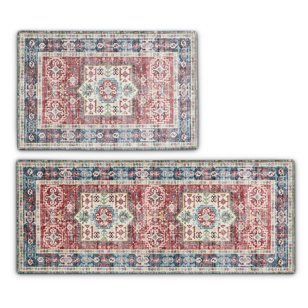 Medallion Machine Washable Accent Area Rug & Runner 2 Pack - Nava Collection-Rugs-Parc Decor