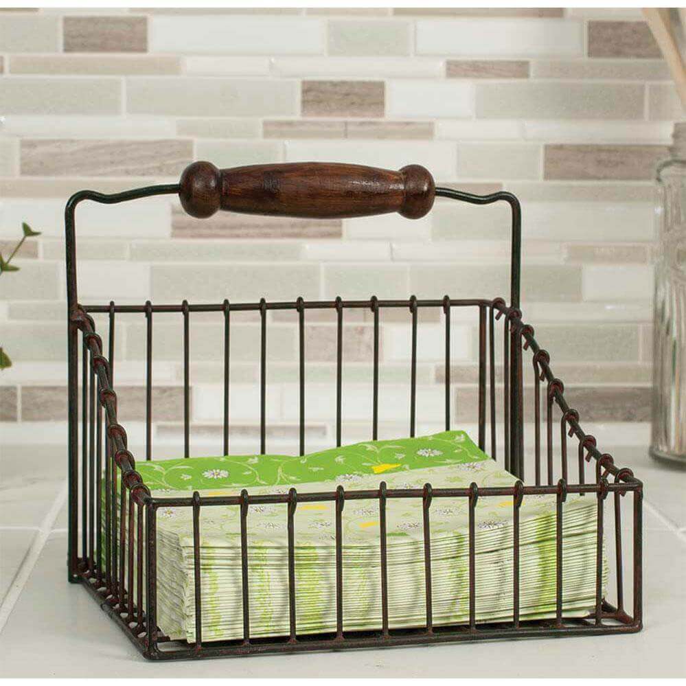 Metal Farmhouse Napkin Caddy with Handle-napkin holder-Parc Decor