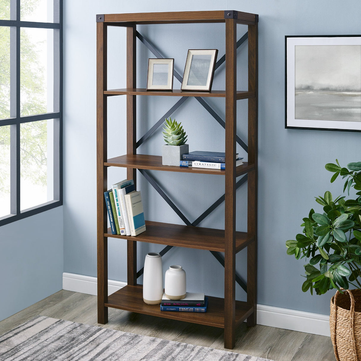 Metal X Bookshelf-Home Office-Parc Decor