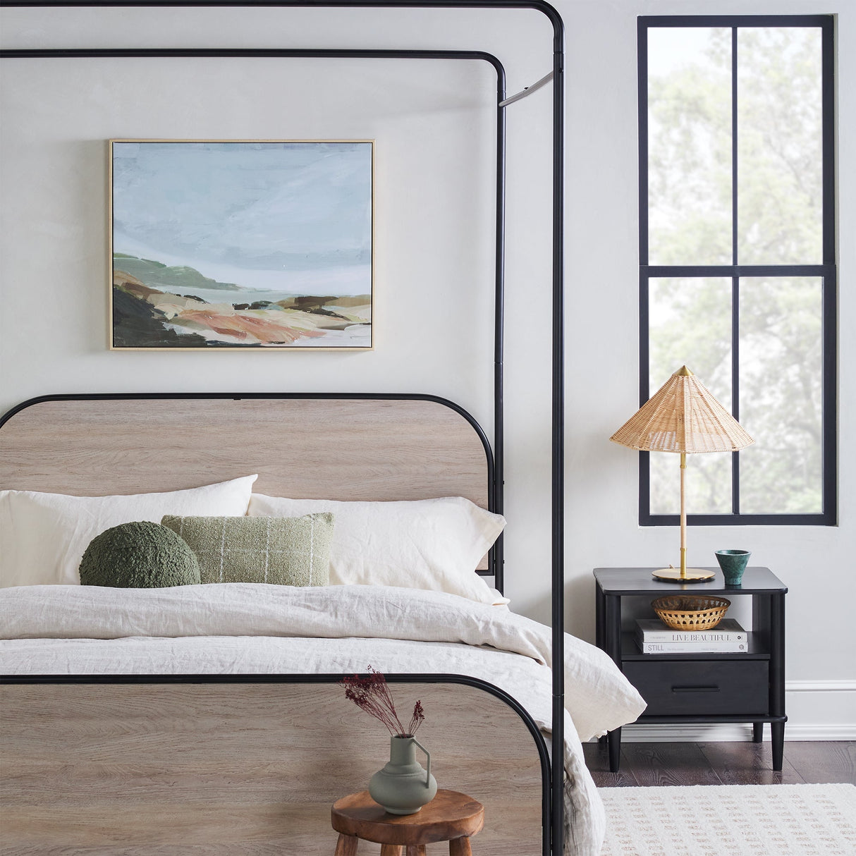 Metro Modern Metal and Wood Canopy Queen Bedframe-Bedroom-Parc Decor