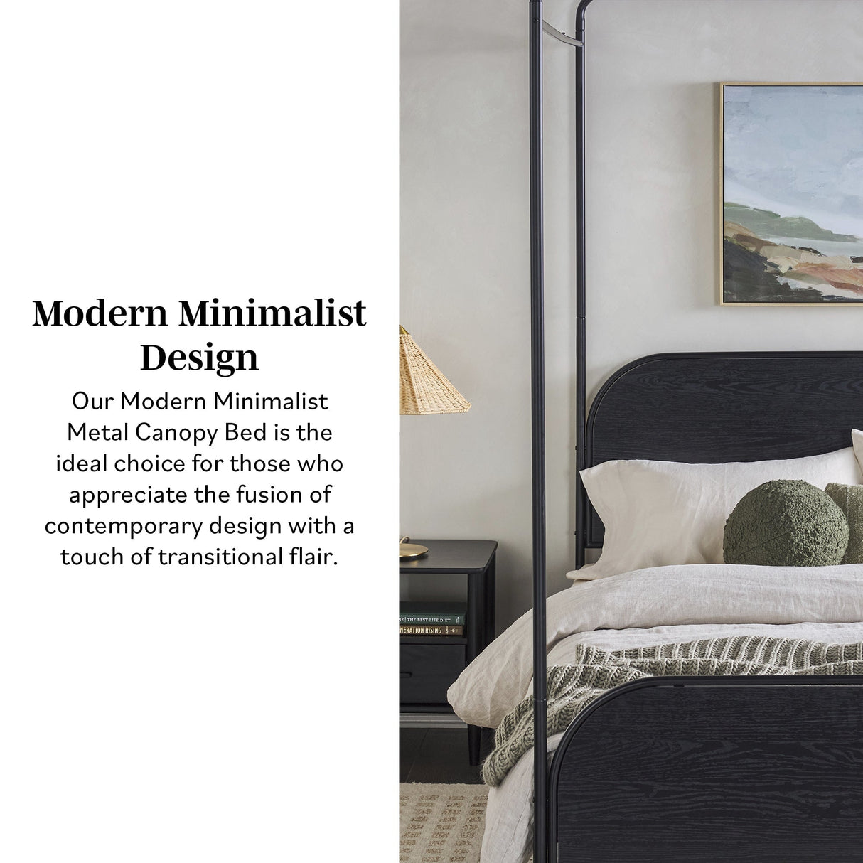 Metro Modern Metal and Wood Canopy Queen Bedframe-Bedroom-Parc Decor