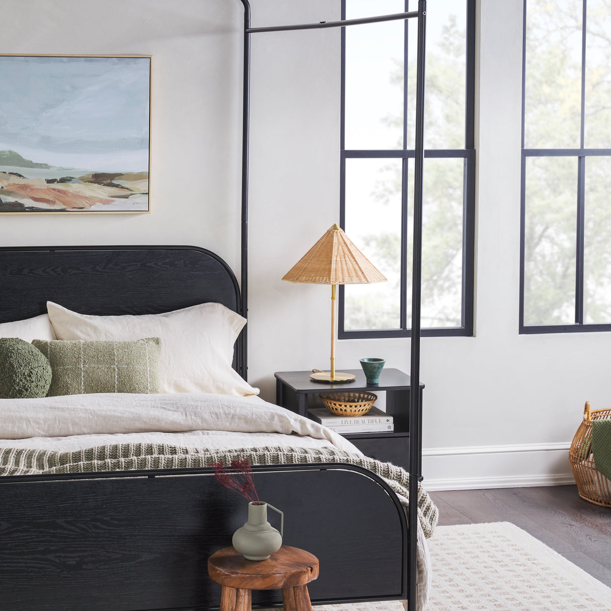 Metro Modern Metal and Wood Canopy Queen Bedframe-Bedroom-Parc Decor