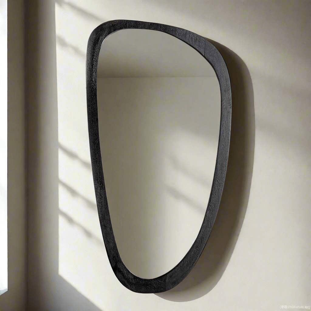 Mid-Century Modern Asymmetrical Black Wood Mirror-Mirror-Parc Decor