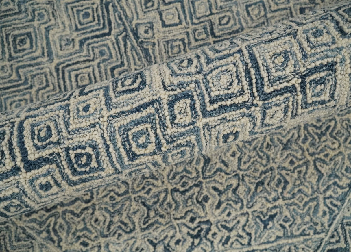 Mid Century Modern Hand Tufted 2x3, 3x5, 5x8, 6x9, 8x10 and 9x12 Woolen Beige and Blue Area Rug | MIR1
