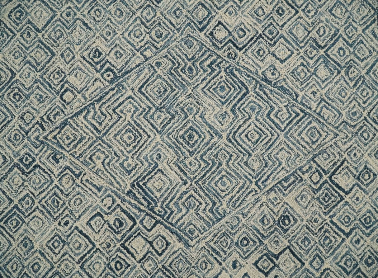 Mid Century Modern Hand Tufted 2x3, 3x5, 5x8, 6x9, 8x10 and 9x12 Woolen Beige and Blue Area Rug | MIR1