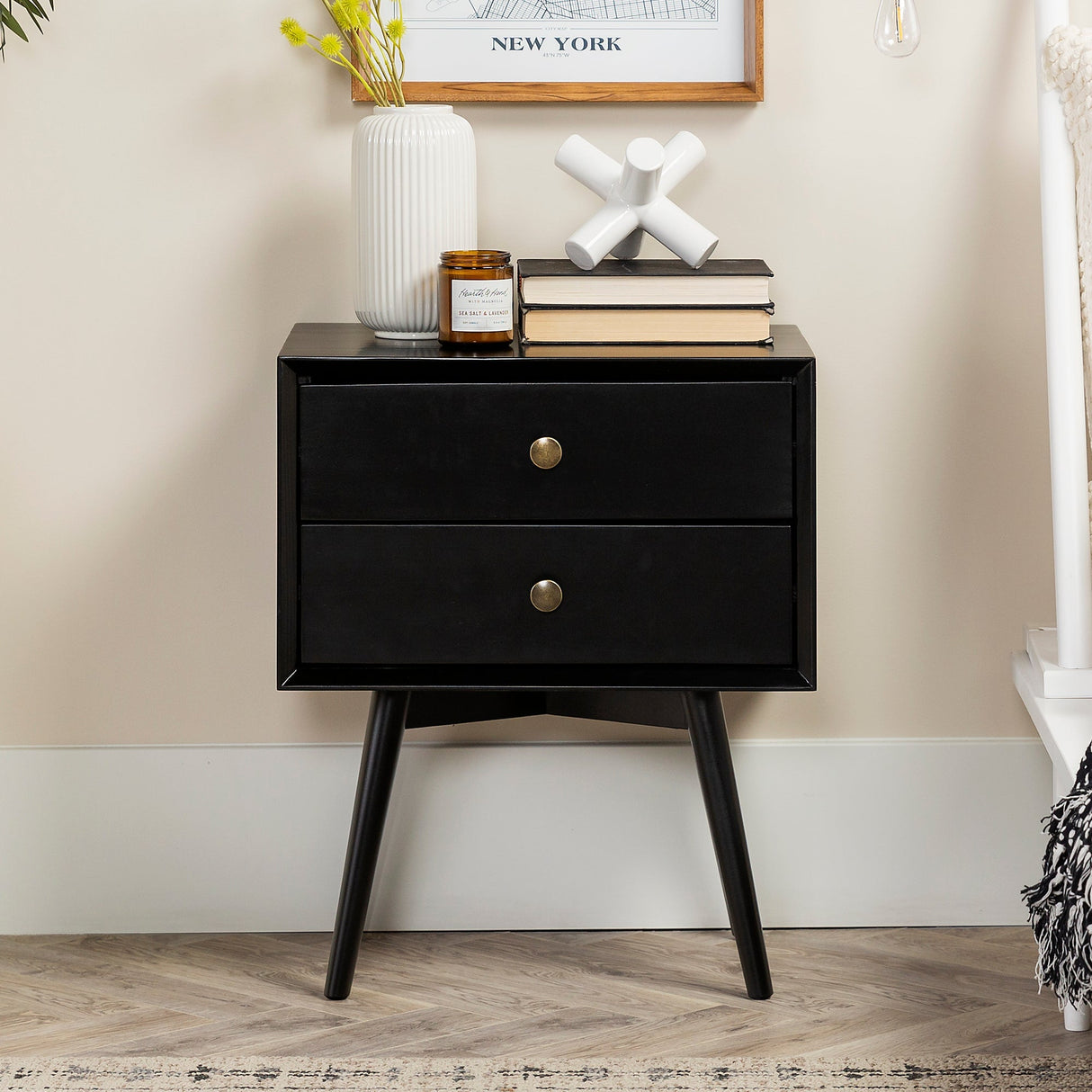 Mid-Century Solid Wood Nightstand Collection (1 or 2 Drawer)-Bedroom-Parc Decor