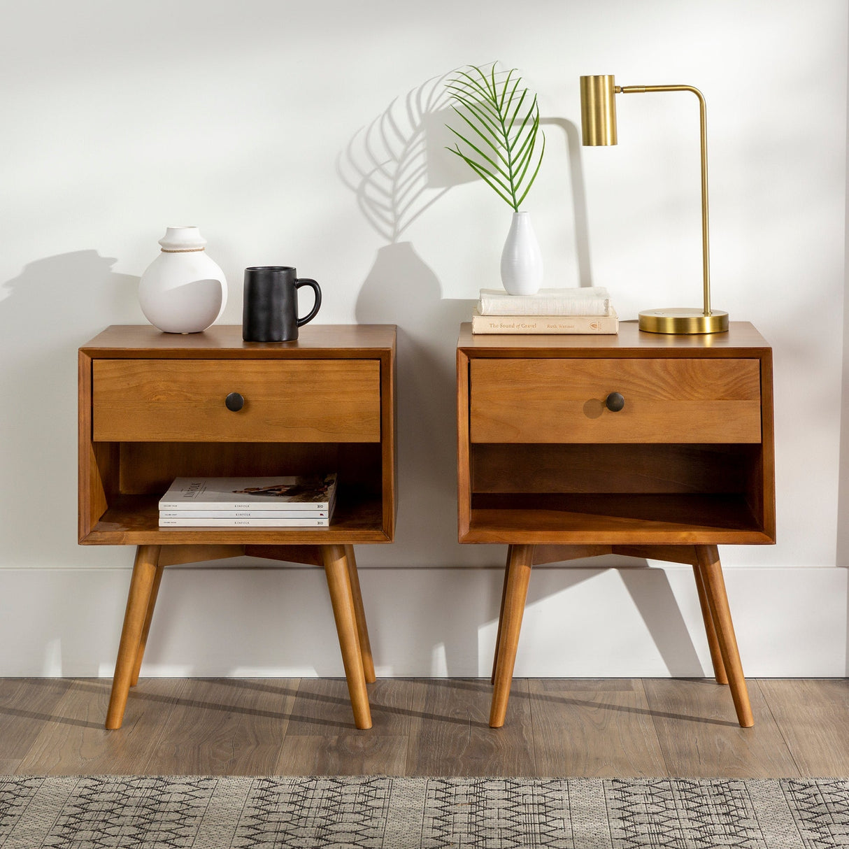 Mid-Century Solid Wood Nightstand Collection (1 or 2 Drawer)-Bedroom-Parc Decor
