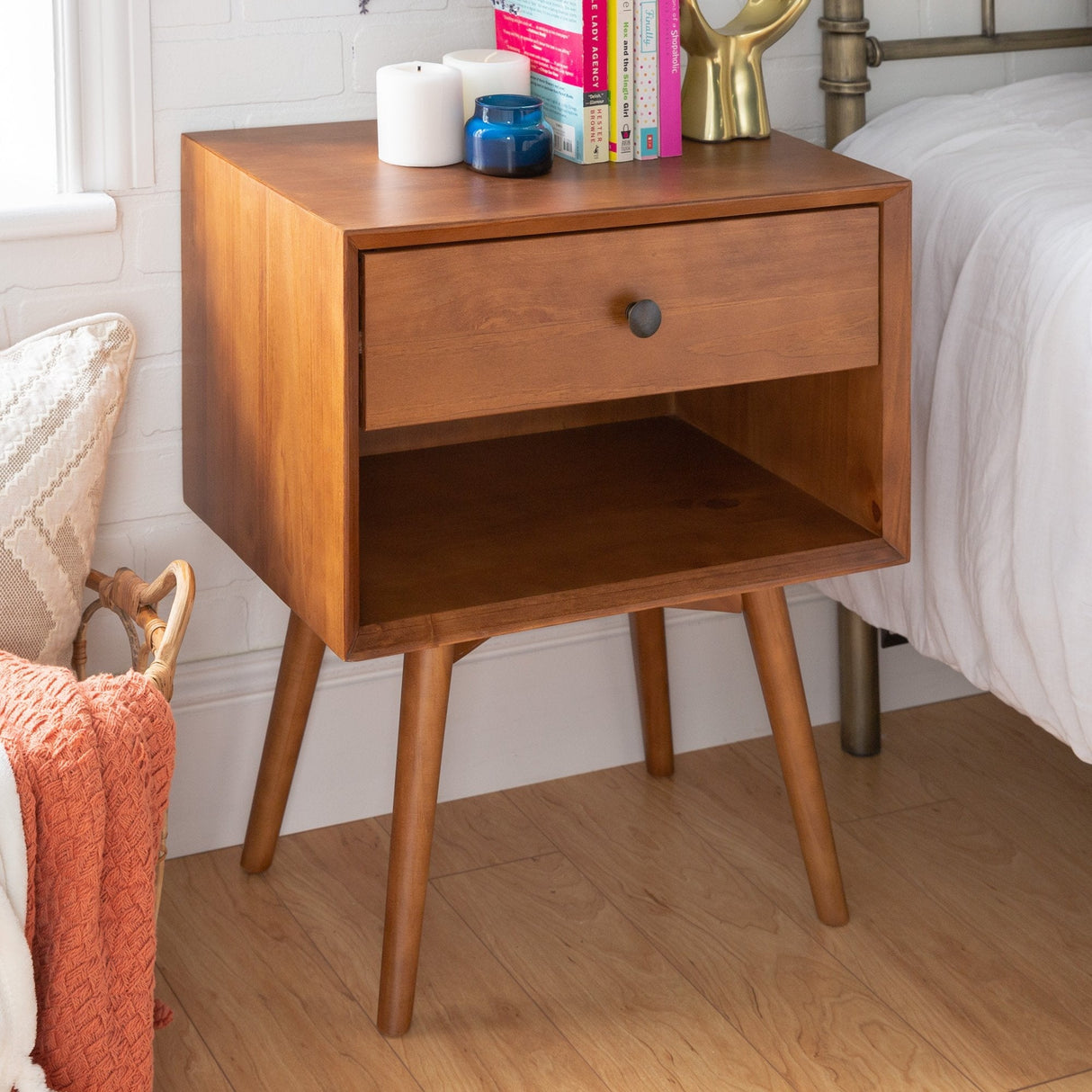 Mid-Century Solid Wood Nightstand Collection (1 or 2 Drawer)-Bedroom-Parc Decor