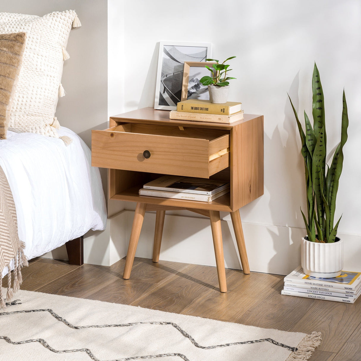 Mid-Century Solid Wood Nightstand Collection (1 or 2 Drawer)-Bedroom-Parc Decor