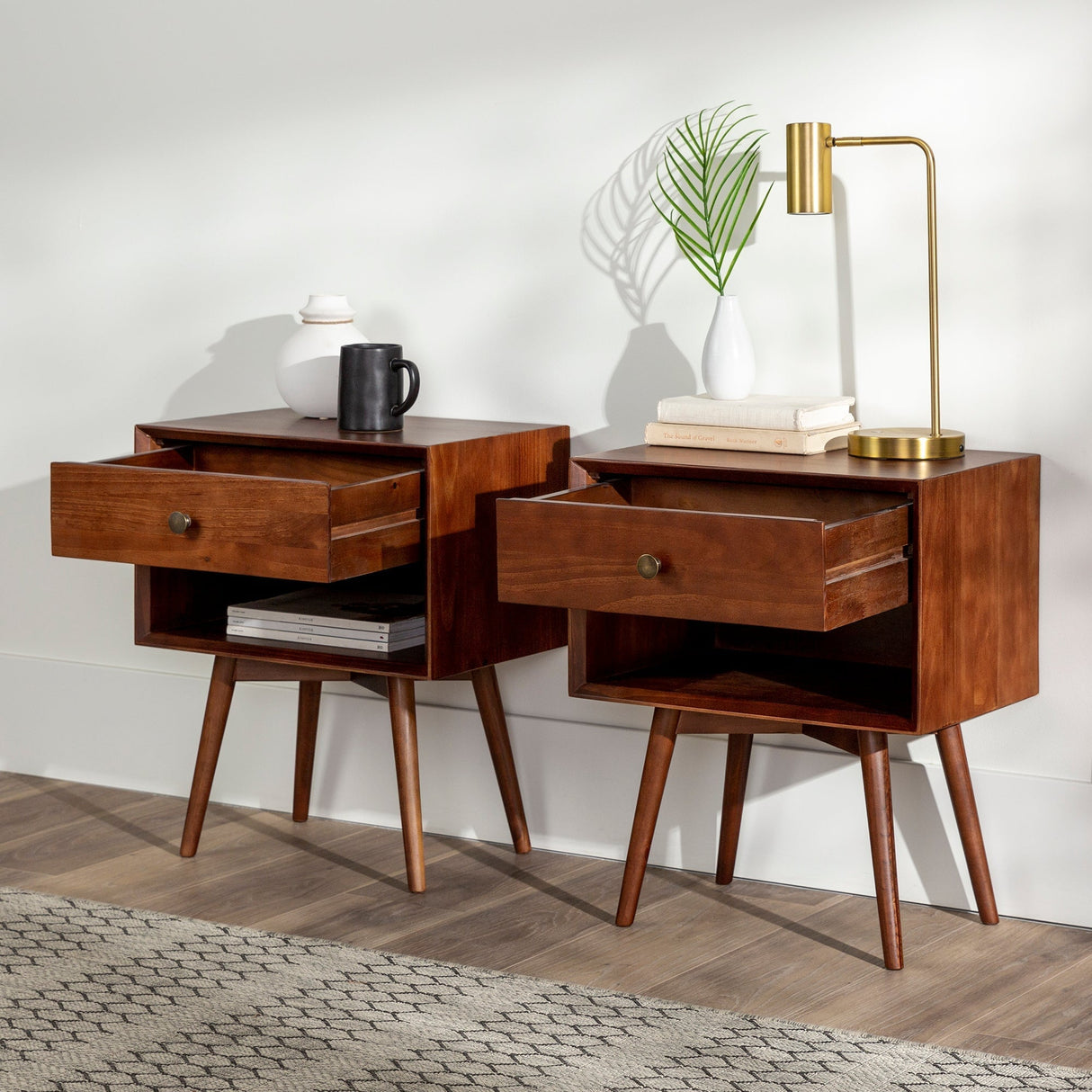 Mid-Century Solid Wood Nightstand Collection (1 or 2 Drawer)-Bedroom-Parc Decor
