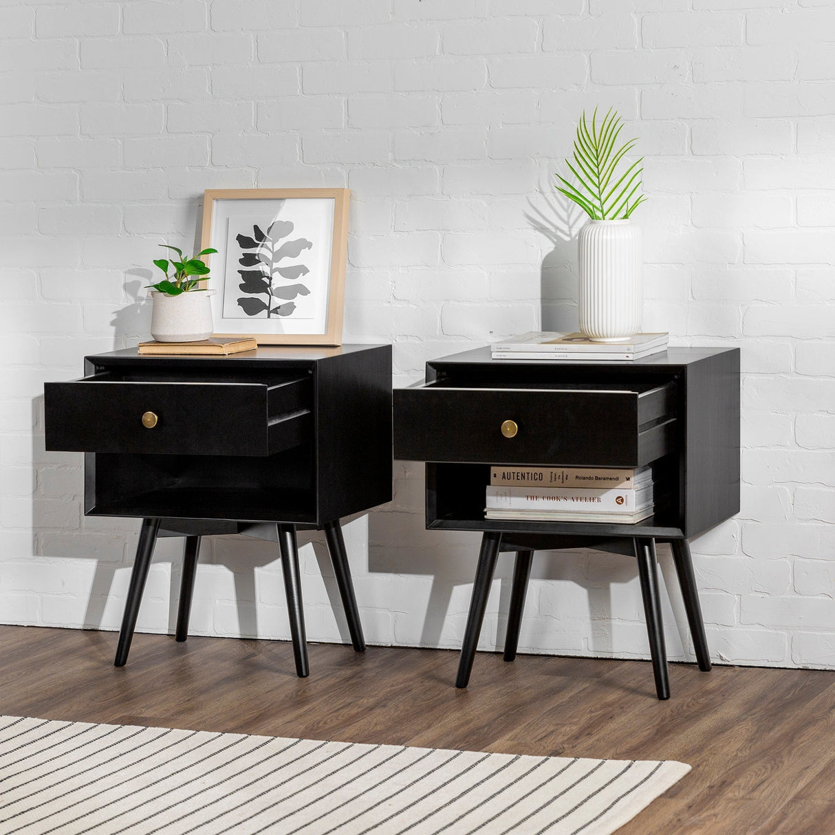 Mid-Century Solid Wood Nightstand Collection (1 or 2 Drawer)-Bedroom-Parc Decor