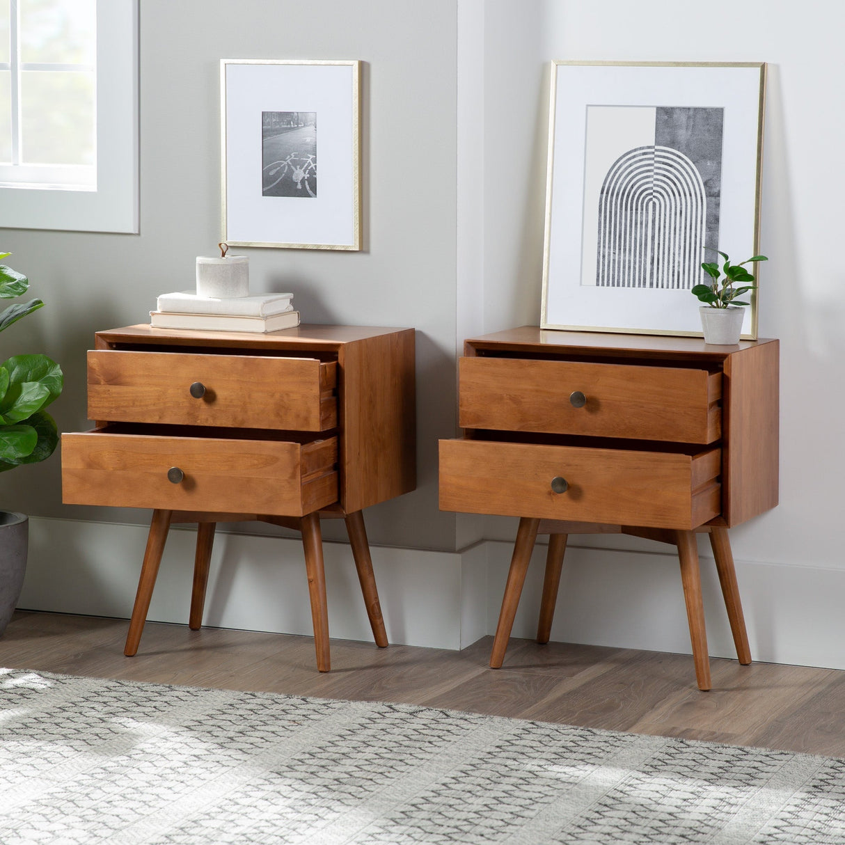 Mid-Century Solid Wood Nightstand Collection (1 or 2 Drawer)-Bedroom-Parc Decor