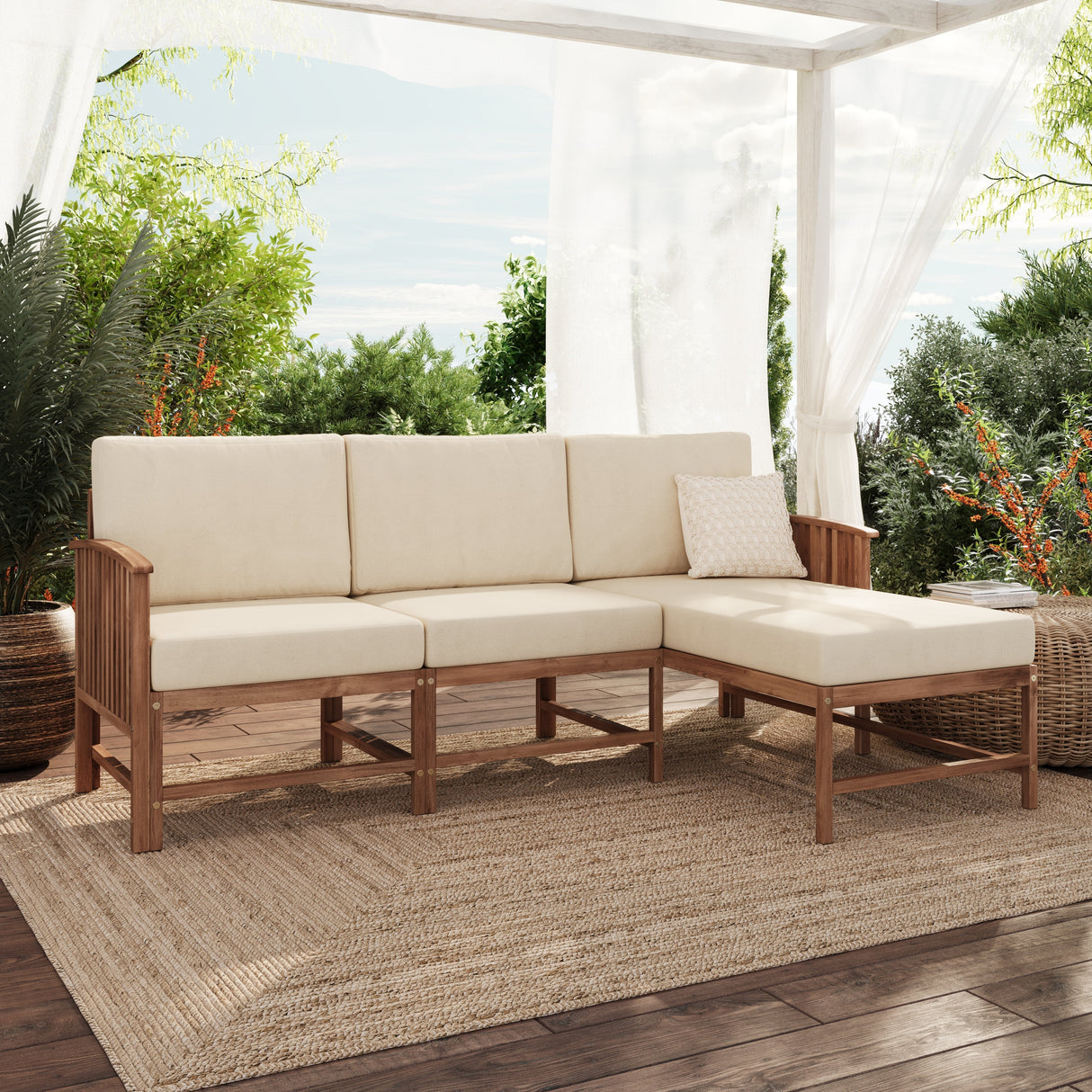 Midland Modern Solid Wood 3-Piece Outdoor Sectional Set-Outdoor-Parc Decor