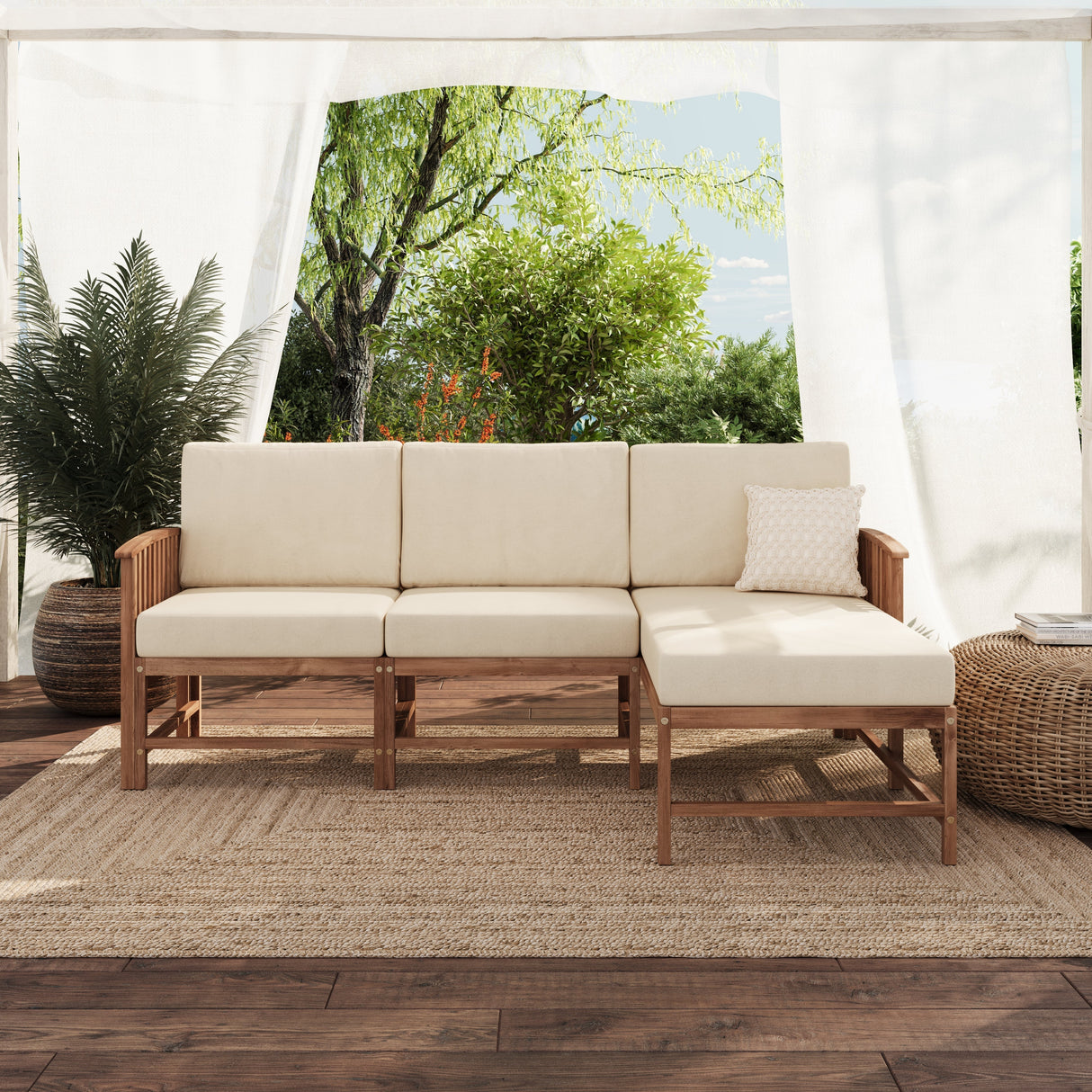 Midland Modern Solid Wood 3-Piece Outdoor Sectional Set-Outdoor-Parc Decor