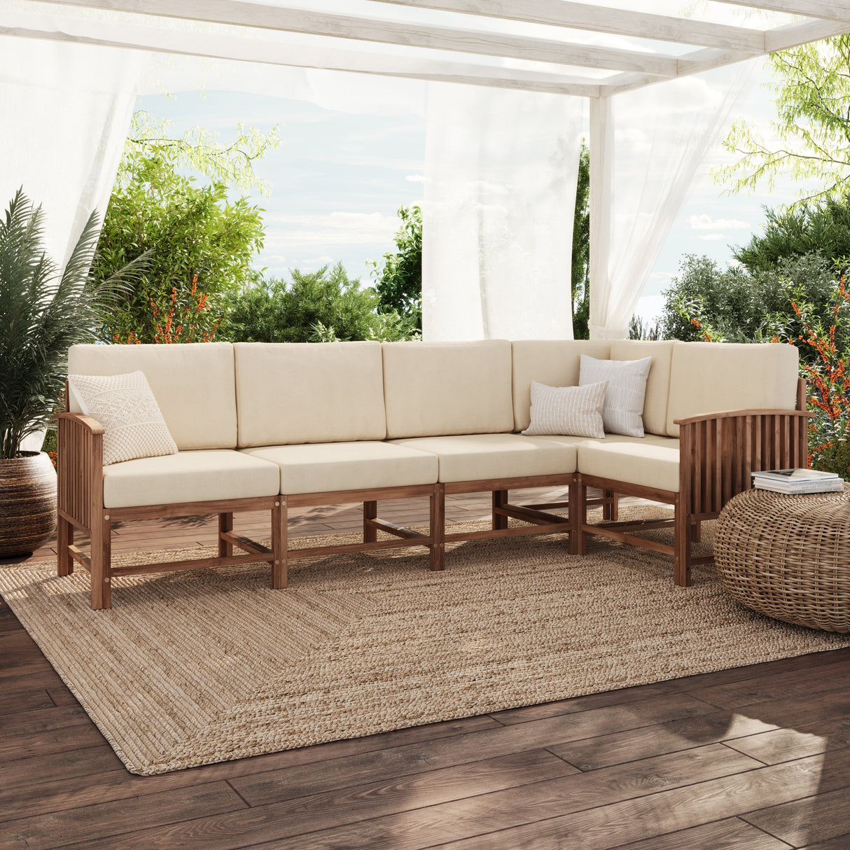 Midland Modern Solid Wood 5-Piece Outdoor Sectional Set-Outdoor-Parc Decor