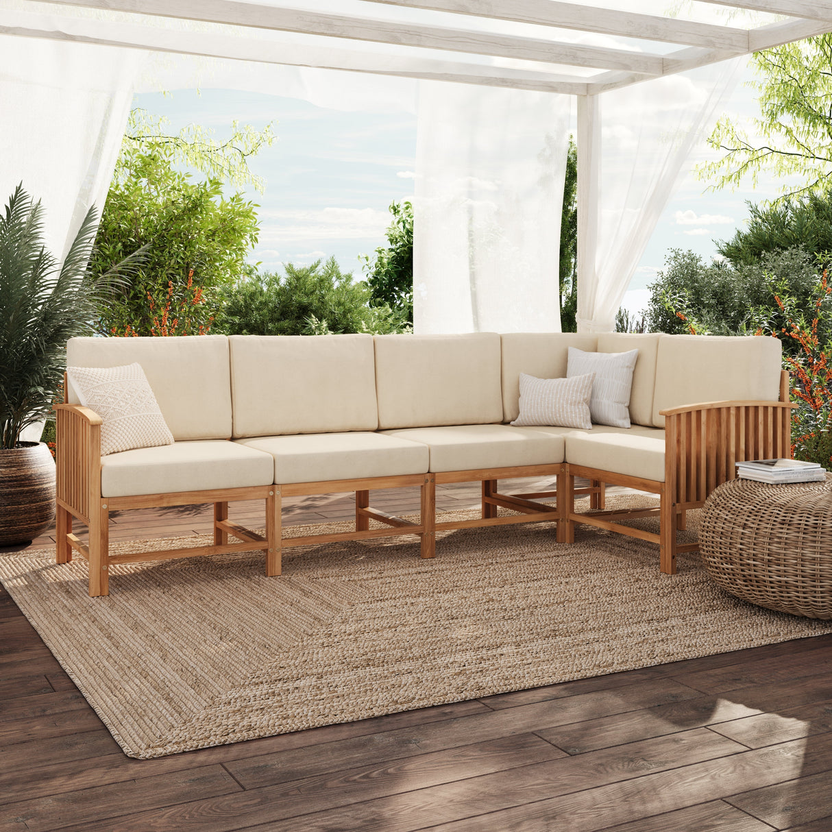 Midland Modern Solid Wood 5-Piece Outdoor Sectional Set-Outdoor-Parc Decor