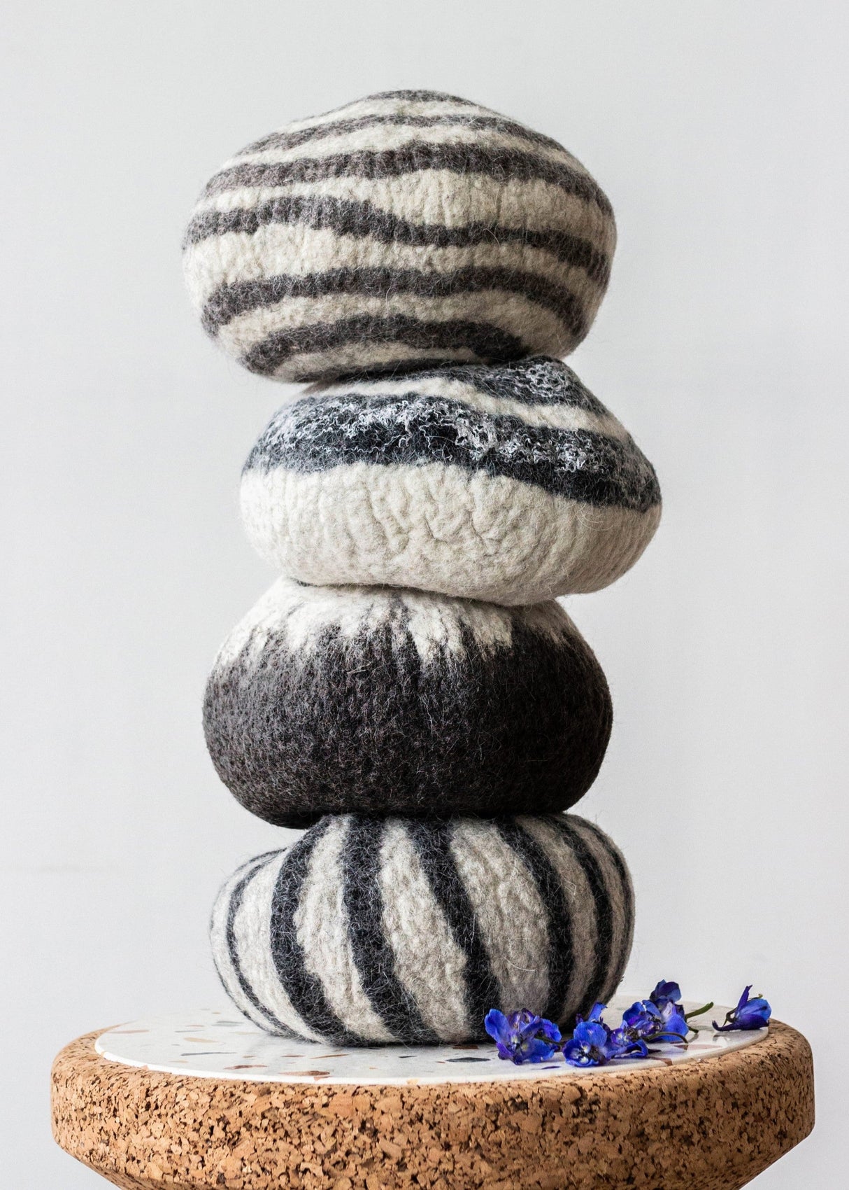 Midnight Ombre Hand-Felted Wool Decorative Ukhamba Bowl-Baskets & Vessels-Parc Decor