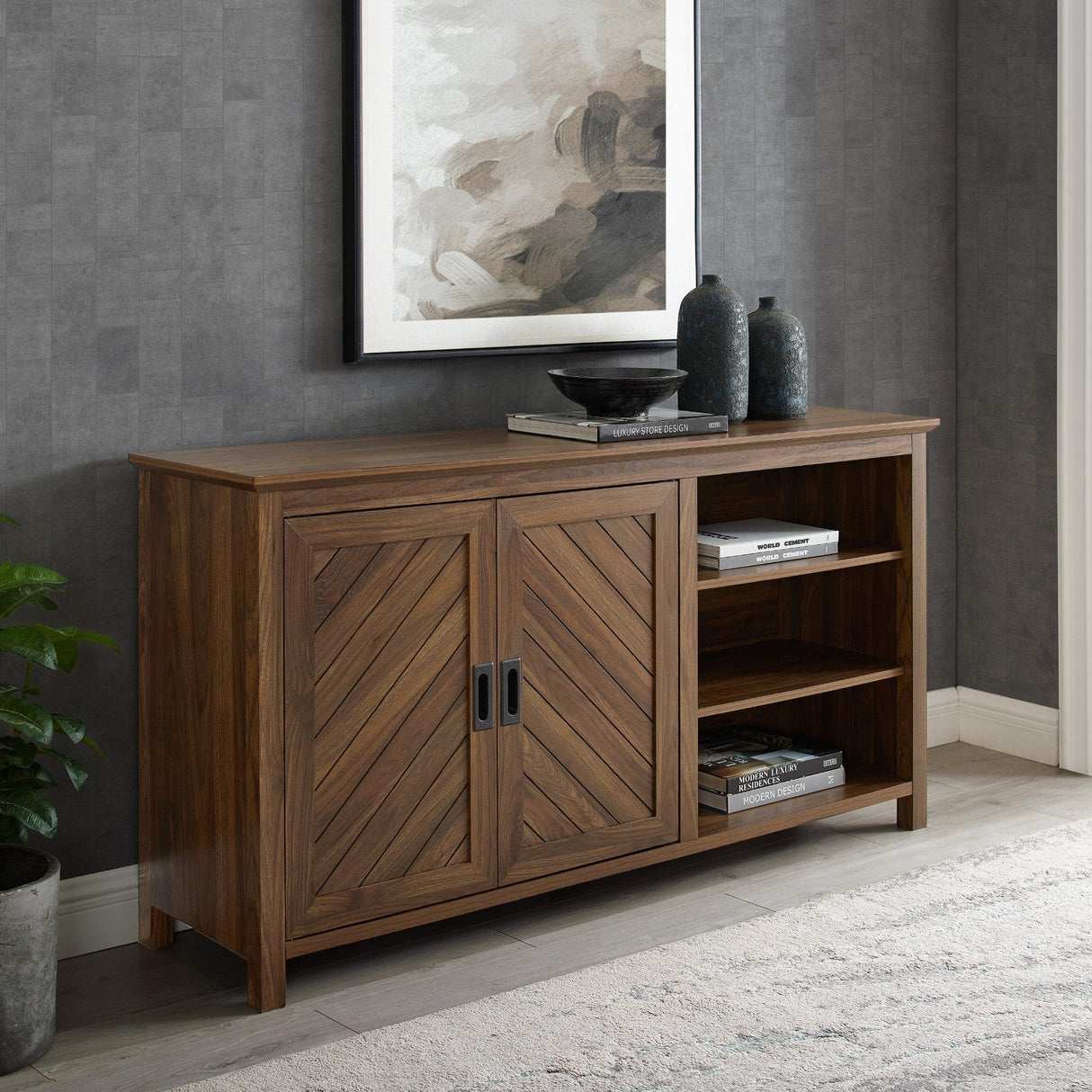 Mila Angled Groove Buffet Sideboard & TV Stand-Dining / Kitchen-Parc Decor