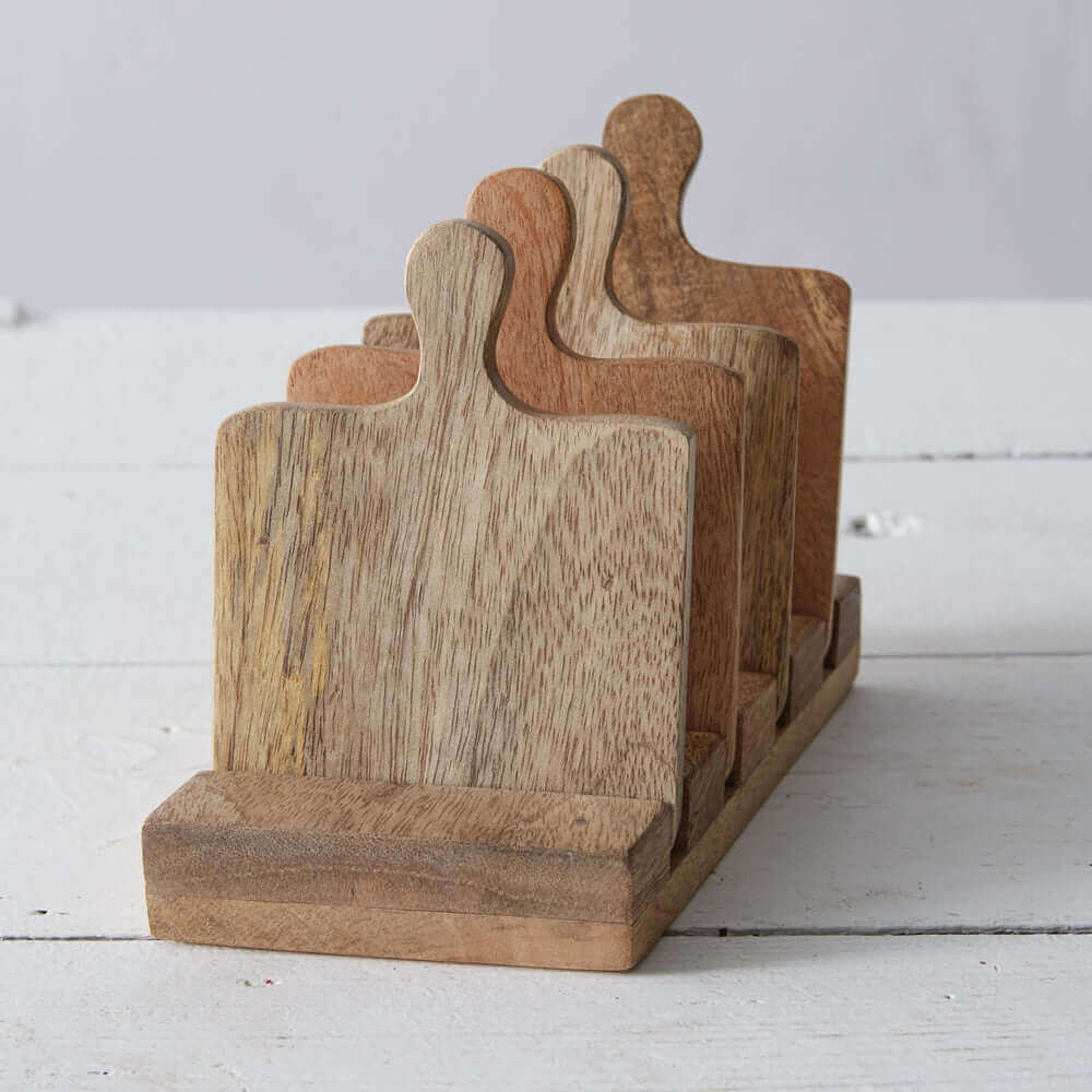 Mini Wooden Cutting Board Coasters with Caddy-Coasters-Parc Decor