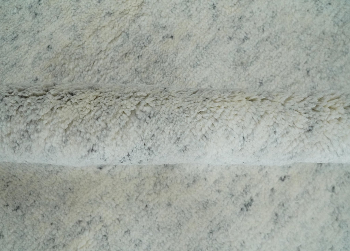 Minimalist Fine Hand Knotted Ivory and Silver 9x12 Rug Made with Fine Wool, Solid Rug | AC37912