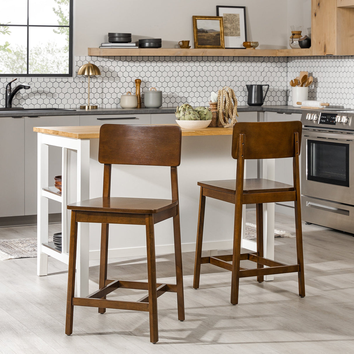 Minimalist Solid Wood Counter Stool, Set of 2-Dining / Kitchen-Parc Decor