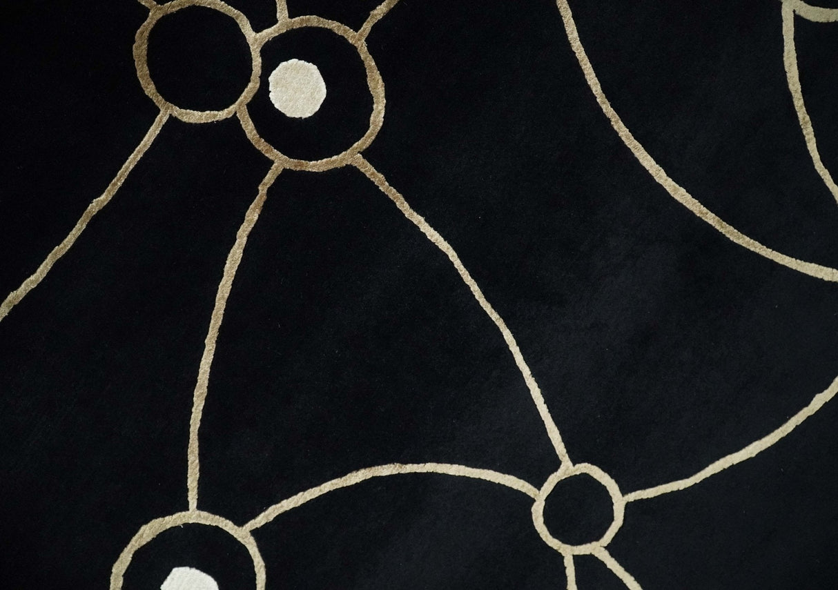 Modern 6x8 Black and Gold Wool and Silk Hand Woven Rug