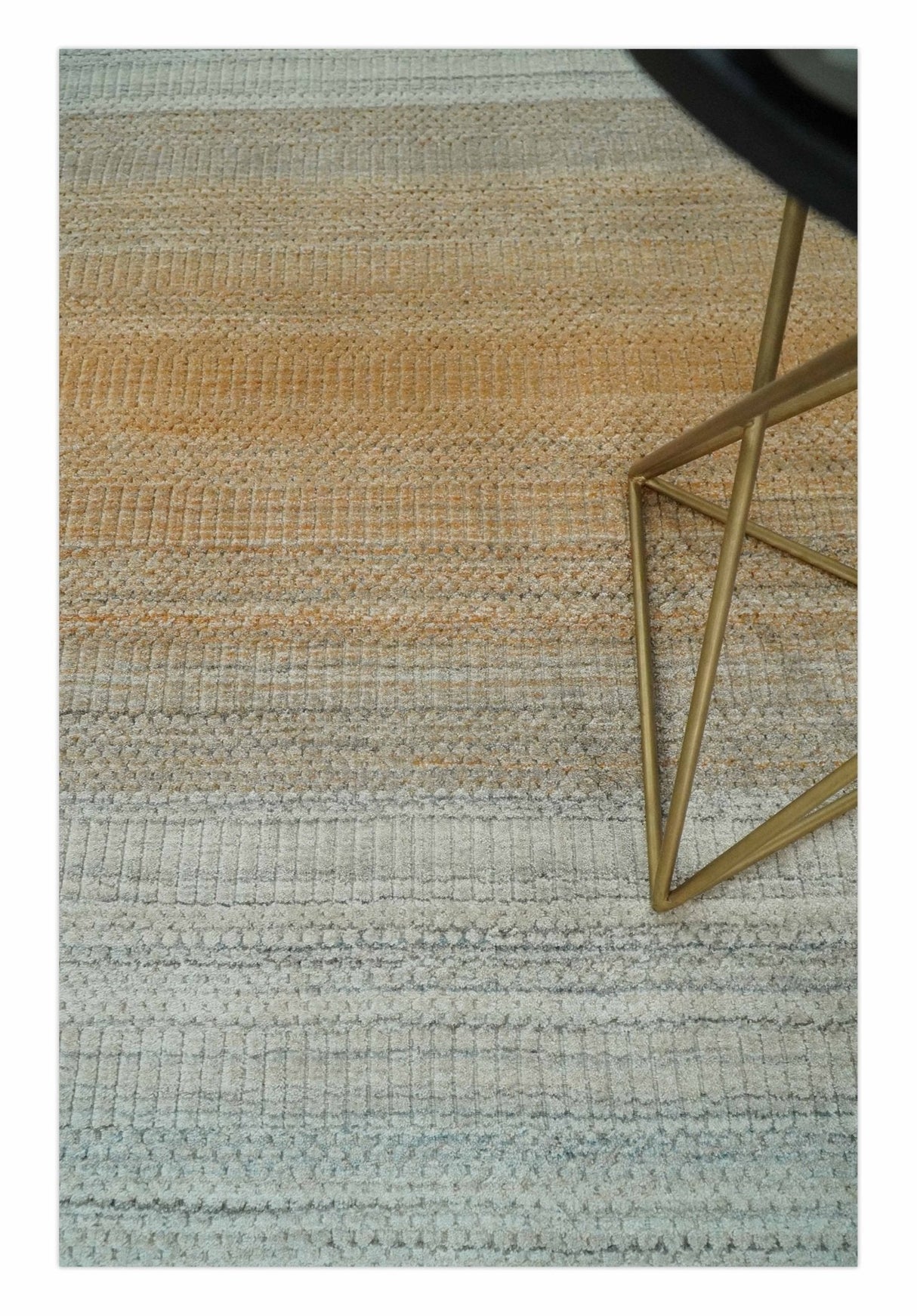 Modern 8x10 Hand Made Silver and Brown Blended Wool Flatwoven Area Rug