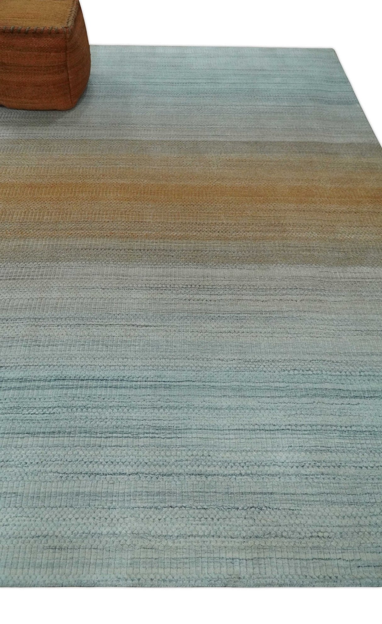 Modern 8x10 Hand Made Silver and Brown Blended Wool Flatwoven Area Rug