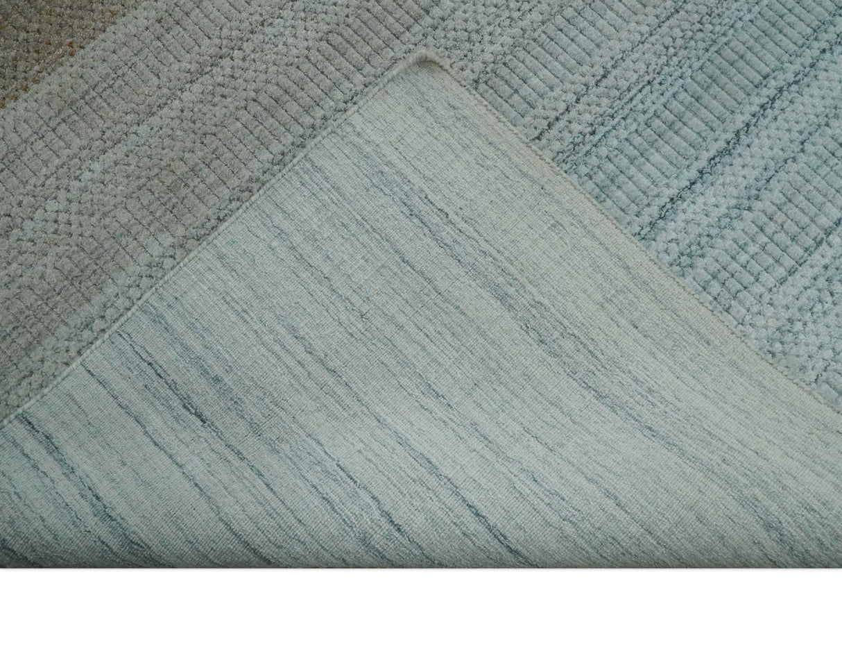 Modern 8x10 Hand Made Silver and Brown Blended Wool Flatwoven Area Rug