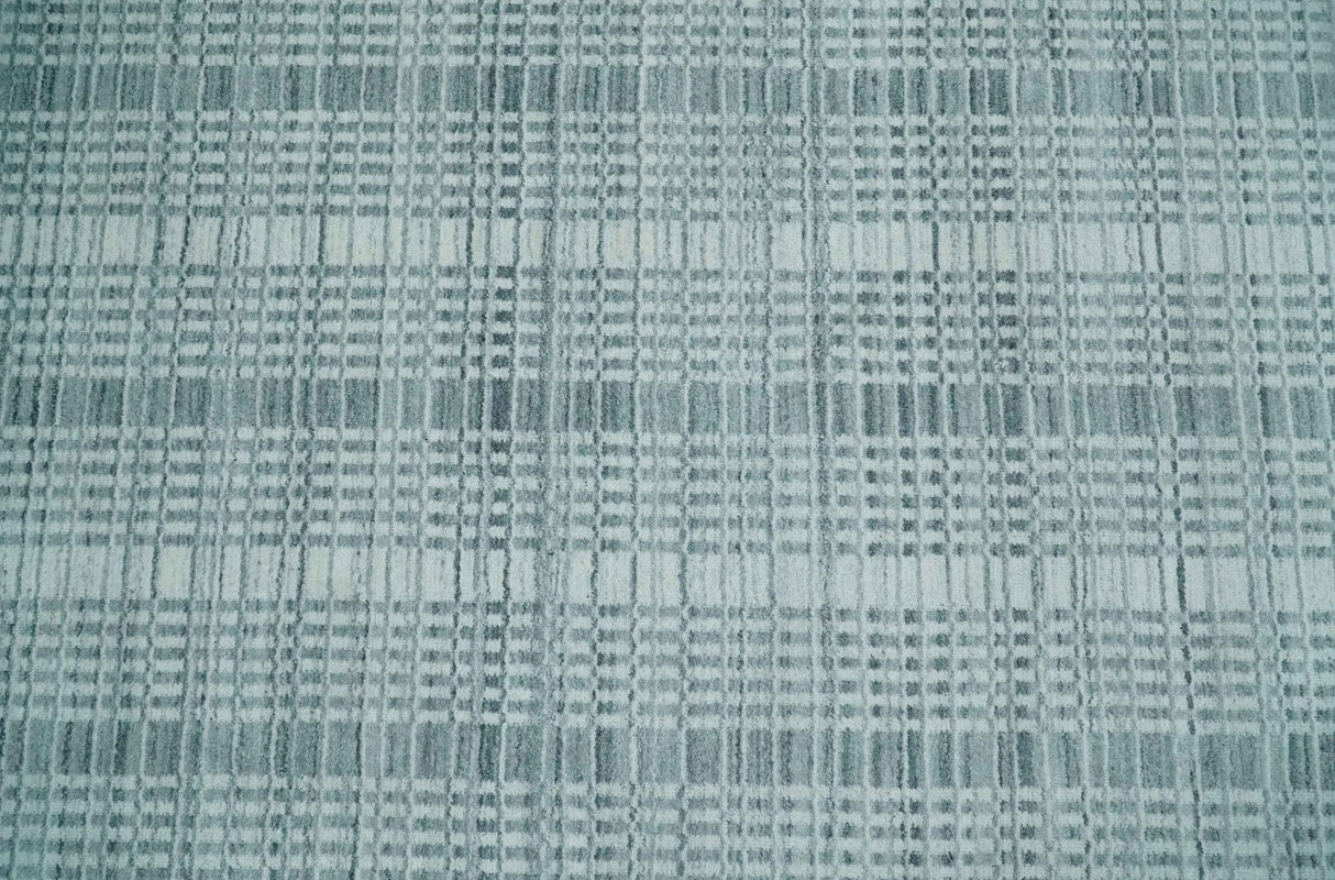 Modern 8x10 Hand Made striped silver and Gray Blended Wool Area Rug