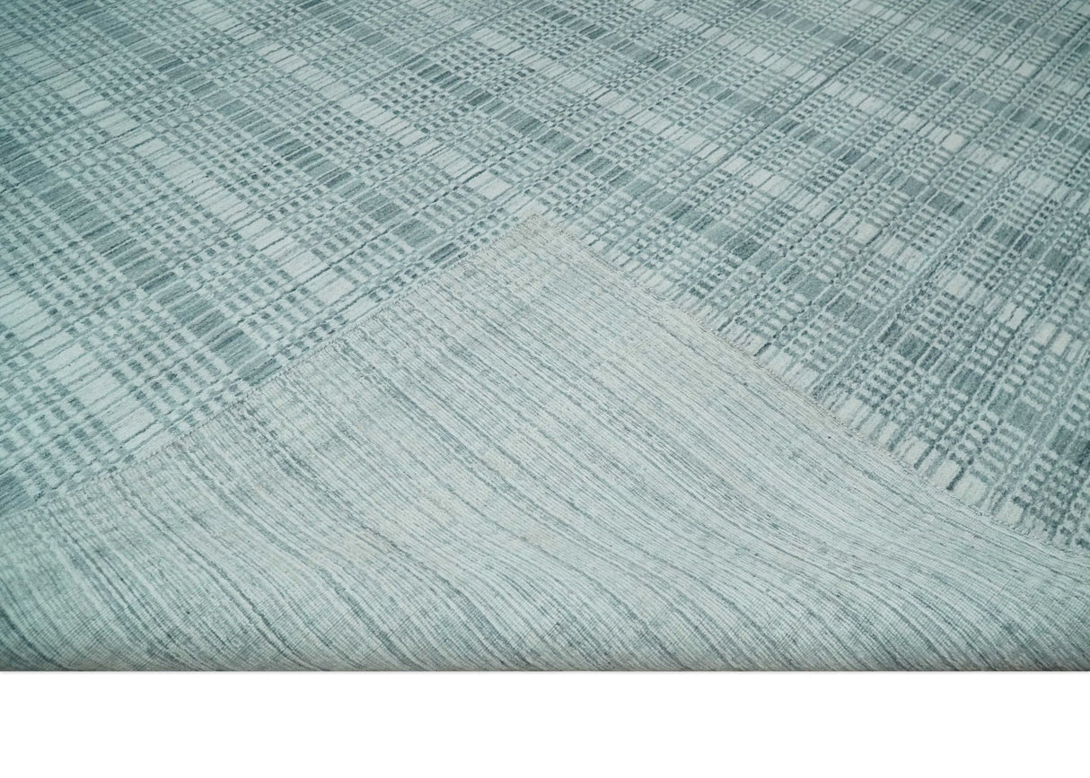 Modern 8x10 Hand Made striped silver and Gray Blended Wool Area Rug