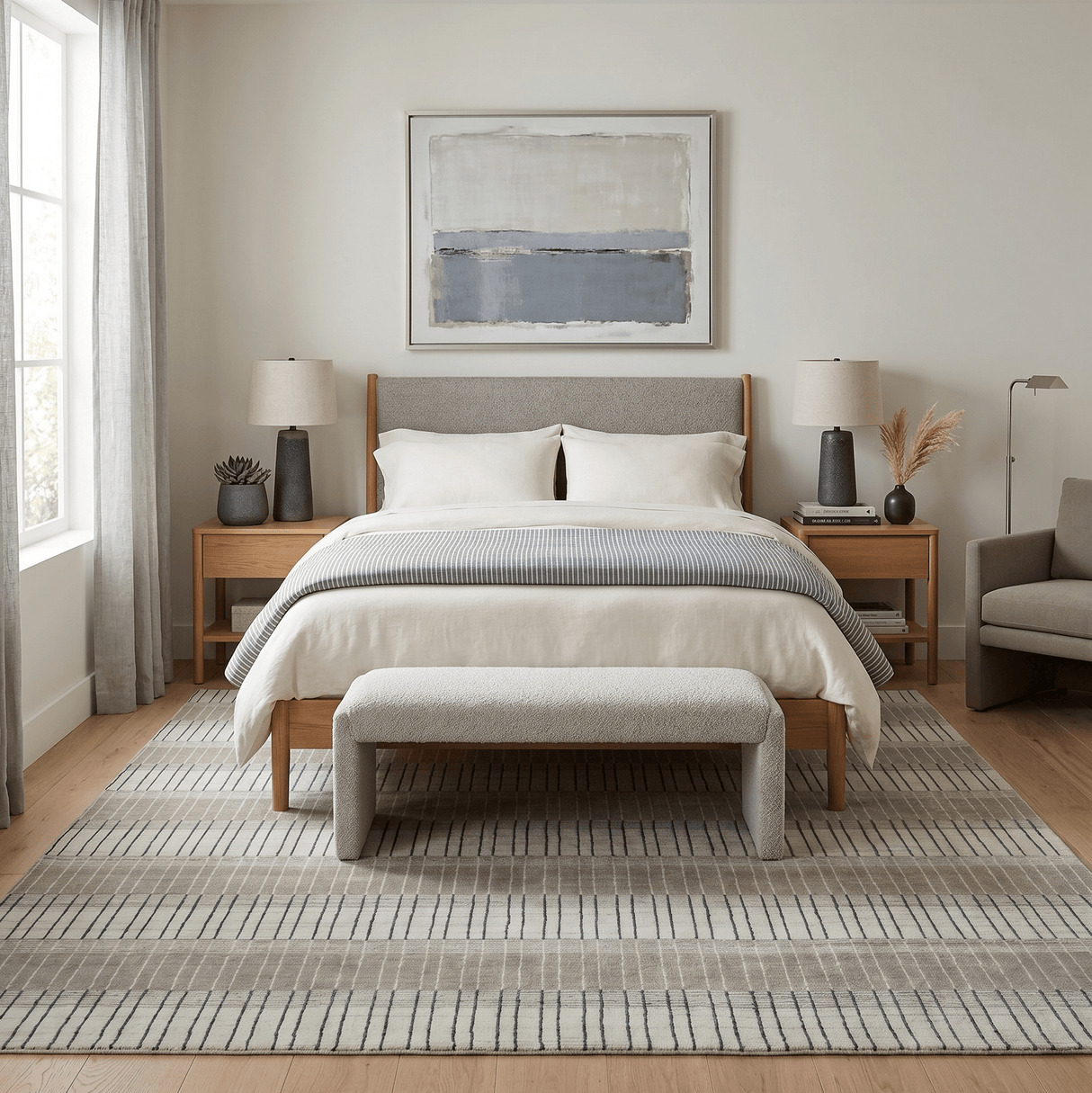 Modern 8x10 Hand Made Stripes Ivory and Brown Wool Flatwoven Area Rug