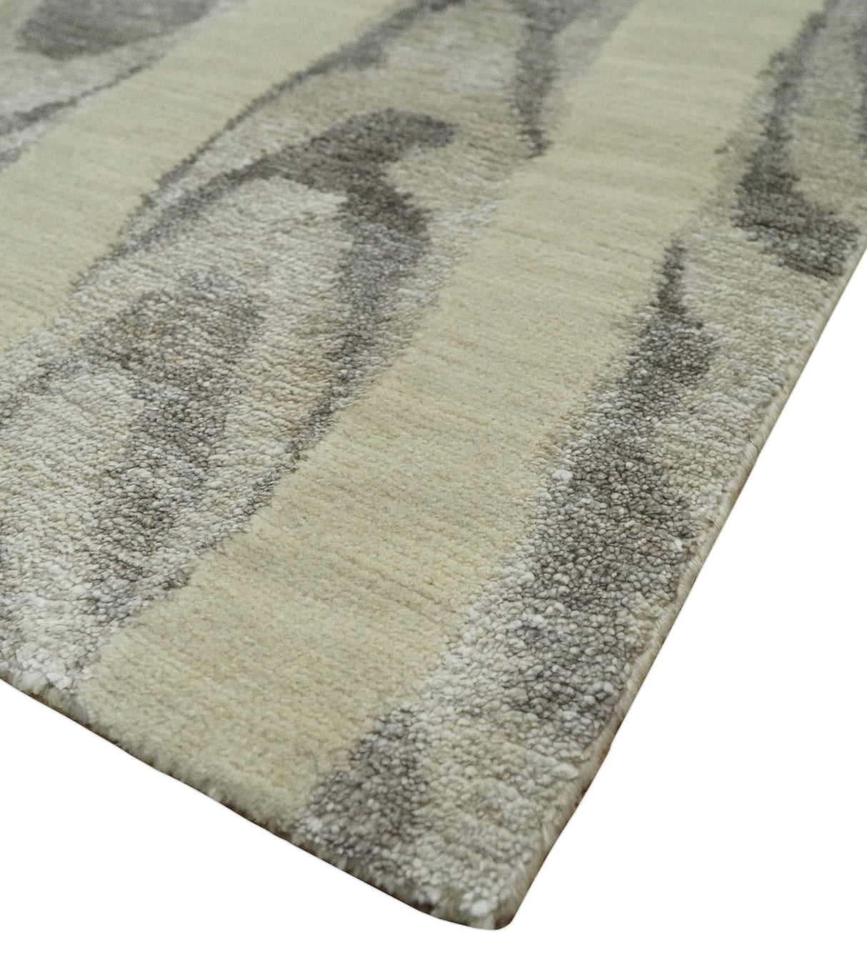 Modern Abstract 2x3 Beige and Gray Hand Knotted Wool and Silk Area Rug