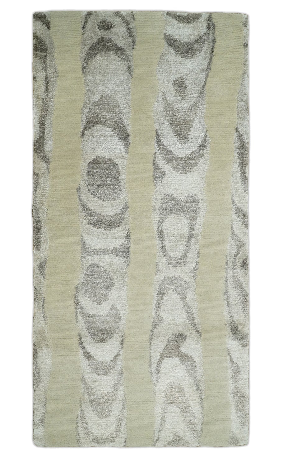 Modern Abstract 2x3 Beige and Gray Hand Knotted Wool and Silk Area Rug