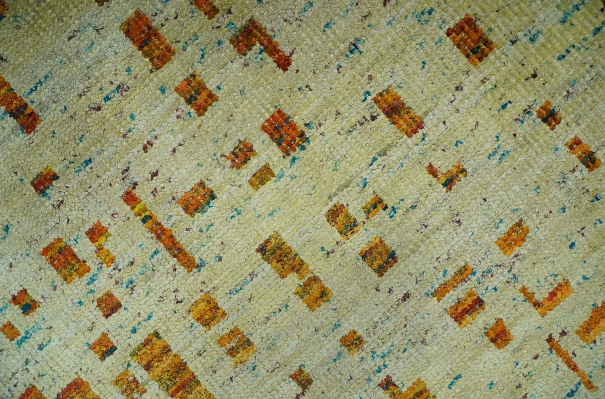 Modern Abstract 5x7 Gold and Beige Recycled Art Silk Area Rug-Area Rug-Parc Decor