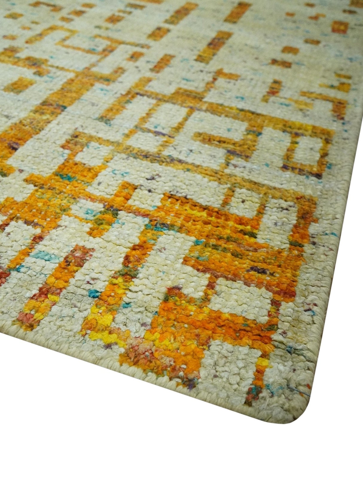 Modern Abstract 5x7 Gold and Beige Recycled Art Silk Area Rug-Area Rug-Parc Decor