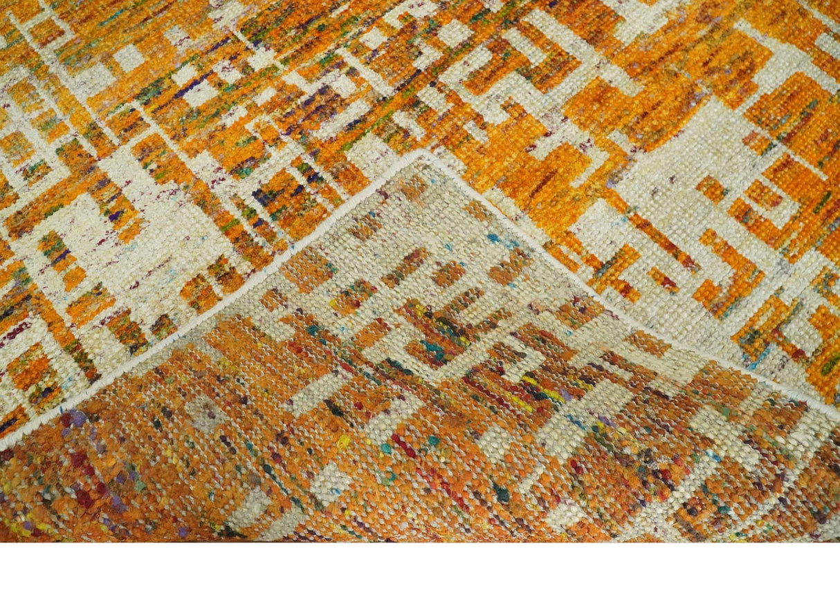 Modern Abstract 6x9 Gold and Ivory Recycled Art Silk Area Rug-Area Rug-Parc Decor