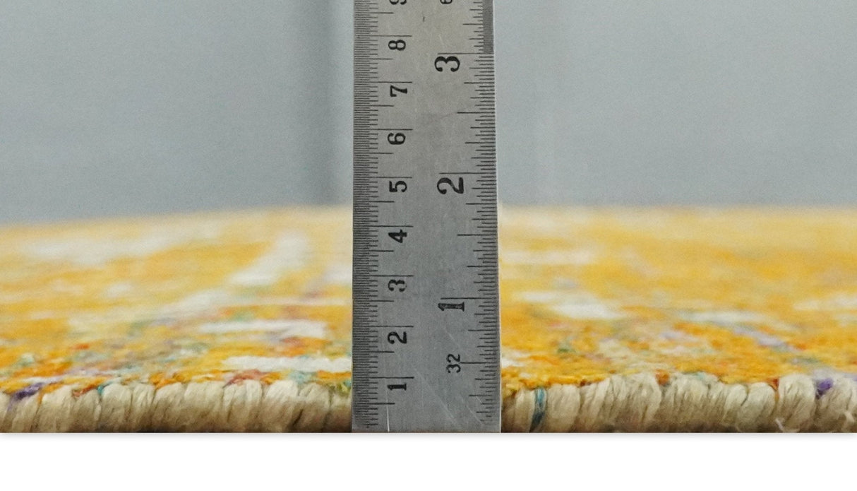 Modern Abstract 6x9 Gold and Ivory Recycled Art Silk Area Rug-Area Rug-Parc Decor